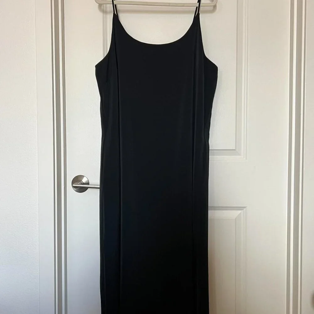 Calvin Klein Minimalist Black Spaghetti Strap Scoop Neck Maxi Slip Dress